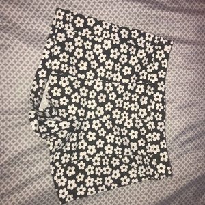 black and white flowered shorts
